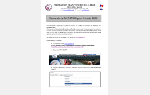 Demande de Mutation FFBT - avant le 31 octobre de l’année en cours pour l’année suivante.